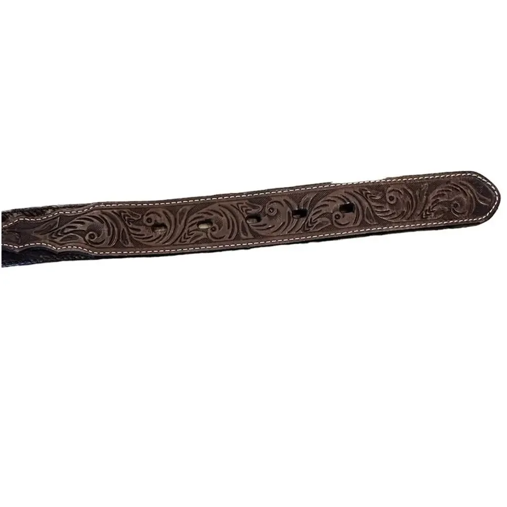 3D Western Belt ONLY in a Youth 24 Tooled Leather with CalfHair and Gold Trim